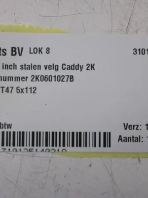 1 losse 15 inch stalen velg VW Caddy 2K 2K0601027B