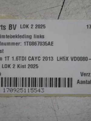 Bagageruimtebekleding links VW Touran 1T 1T0867035AE