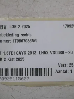 Bagageruimtebekleding rechts VW Touran 1T 1T0867036AG
