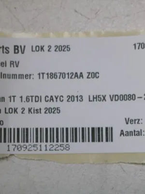 Deurpaneel RV VW Touran 1T Z0C 1T1867012AA