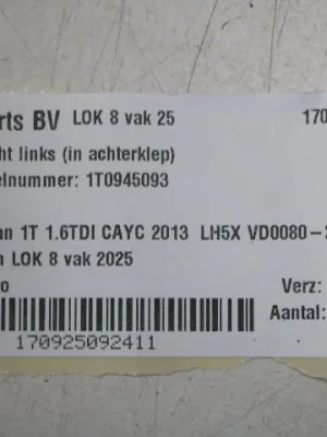 Achterlicht links (in klep) VW Touran 1T 1T0945093