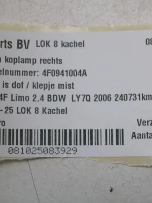 Halogeen koplamp rechts Audi A6 4F Limo 4F0941004A